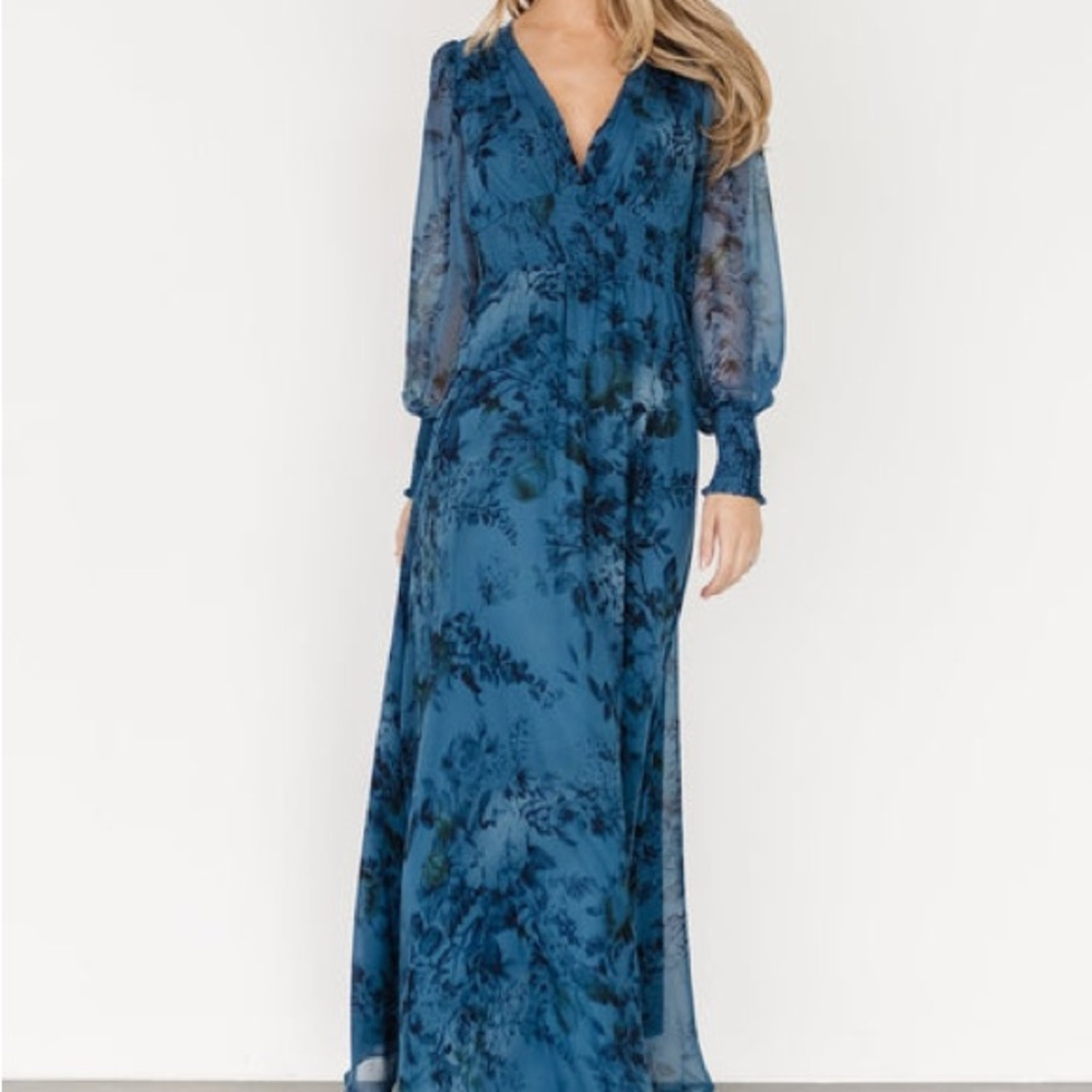 Baltic Born Blue Wrap Gown with Bishop Sleeves